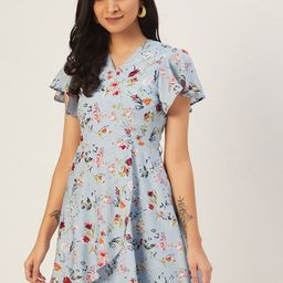 DODO & MOA Blue Floral Crepe Dress-image-98