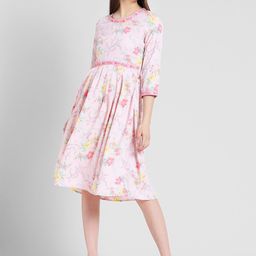 DODO & MOA Pink & Blue Floral A-Line Dress-image-98