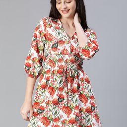 Oxolloxo Floral Printed V-Neck Puff Sleeves Fit & Flare Mini Dress-image-80