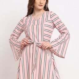 La Zoire Pink & White Striped Crepe A-Line Dress-picture-38