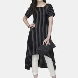 Sayesha Women Black Striped Asymmetric Hem Crepe Kurta-16