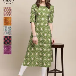 KALINI Women Pack Of 6 Printed Crepe Straight Kurta-picture-33