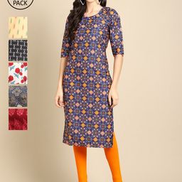 7Threads Women Multicolored Geometric Block Print Crepe Kurta-image-0
