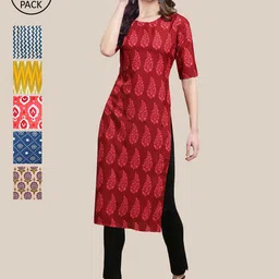 7Threads Women Pack Of 6 Printed Crepe Straight Kurta-image-92