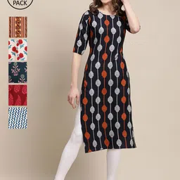 7Threads Women Pack of 6 Digital Printed Crepe Straight Kurtas-image-58