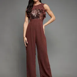 Miss Chase Burgundy Basic Frilled Jumpsuit-picture-57