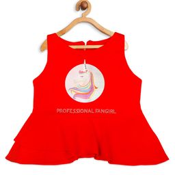 Tiny Girl Red Printed Round Neck Peplum Top-image-50