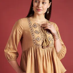 all about you Ethnic Motifs Embroidered Tie-Up Gathered Detailed Peplum Top-image-11