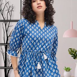 Deewa Women Floral Print Bell Sleeves Peplum Top-image-64