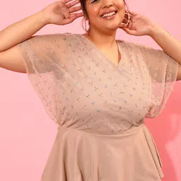 CURVY STREET Plus Size V-Neck Sequined Embellished Net Peplum Top-picture-26