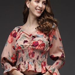 TANDUL Floral Print Bell Sleeve Peplum Top-image-30