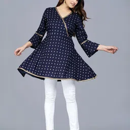 SIPET Polka Dot Printed V-Neck Bell Sleeve Anarkali Kurti-picture-26