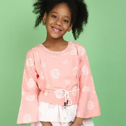 V-Mart Girls Geometric Printed Bell Sleeve Embellished Layered Peplum Top-picture-15