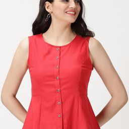 Saffron Threads Sleeveless Cotton Linen A-Line Top-image-1