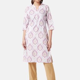 RANGMANCH BY PANTALOONS Ethnic Motifs Printed Mandarin Collar Straight Cotton Kurta-image-25