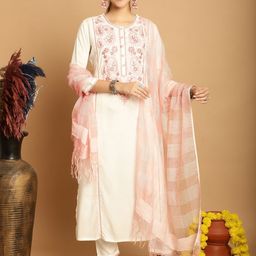 Tulsattva Paisly Ethnic Motifs Yoke Design Regular Kurta with Trousers & With Dupatta-8