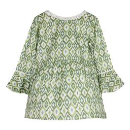 KiddoPanti Girls Tribal Printed Bell Sleeves Cotton A-Line Kurta-image-47