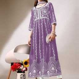 FabFairy Ethnic Motifs Embroidered Chikankari A-line Kurta-image-41