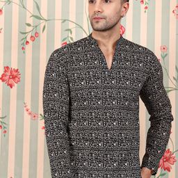 Ode by House of Pataudi All Over Printed Pure Cotton Short Kurta-image-55