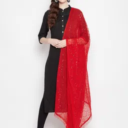 Clora Creation Red & Black Embroidered Dupatta with Sequinned-42