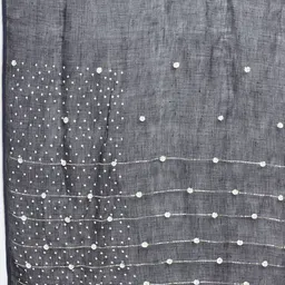 Soch Women Grey Striped Linen Dupatta with Thread Work-6