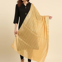 Dupatta Bazaar Gold-Toned Striped Dupatta with Sequinned-2