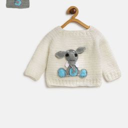 CHUTPUT Kids Off-White & Grey Applique Pullover with Beanie-46