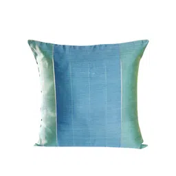 Fabindia Teal & Blue Striped Cotton Silk Square Cushion Cover-26