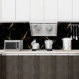 Jaamso Royals Black & Yellow Marble Design Self Adhesive Oil-Proof Kitchen Wallpaper-image-97
