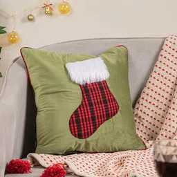 Nestasia Green & Red Geometric Stocking Applique Velvet Square Cushion Cover-image-10