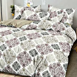 RF RELAXFEEL Beige & White Ethnic Motifs Heavy Winter 233 GSM Double Bed Comforter-image-81