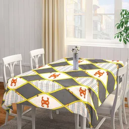 FABINALIV Grey & White Geometric Printed 300 TC Rectangular 6-Seater Table Cover-28