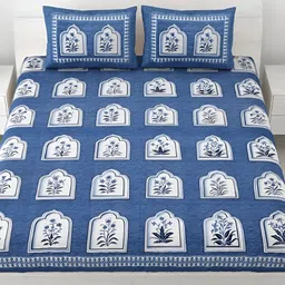 LIVING ROOTS Blue & White Floral 144 TC Pure Cotton Queen Bedsheet with 2 Pillow Covers-image-68