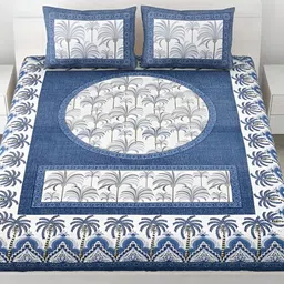 LIVING ROOTS Blue & White Floral 144 TC Pure Cotton Queen Bedsheet with 2 Pillow Covers-image-70