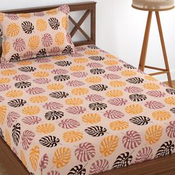 UrbanArts Orange & Black Floral 180 TC Single Bedsheet with 1 Pillow Covers-image-42