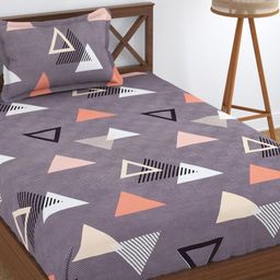 UrbanArts Burgundy & Grey Geometric 180 TC Single Bedsheet with 1 Pillow Covers-image-96