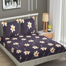 UrbanArts Grey & White Floral Printed 180 TC King Bedsheet with 2 Pillow Covers-image-81