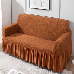 HOKIPO Brown Self Design Stretchable 3 Seater Sofa Cover With Arms-12