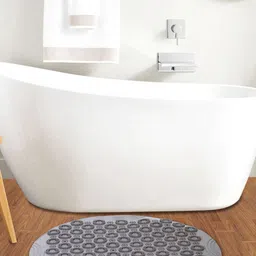 FABINALIV Grey Self-Design Anti-Skid Rubber Bath Rug with Suction Cups-52