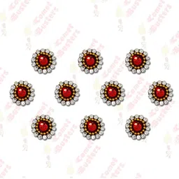 Comet Busters 10 Pcs Embellished Reusable Designer Bindis - Red & Gold-Toned-72