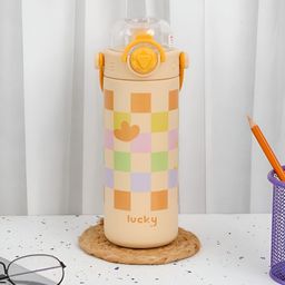 Yellow Bee Beige & Lavender Single Stainless Steel Printed Water Bottle-image-38