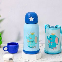 Yellow Bee Blue Stainless Steel Printed Flask Water Bottle With Shoulder Strap 500 ML-20
