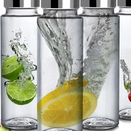 tyche enterprises Transparent & Silver-Toned 4 Pcs Glass Water Bottle 500 ml-image-10