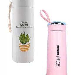 WELOUR Pink & Blue 2 Pieces Glass Water Bottle 420 ml each-image-65