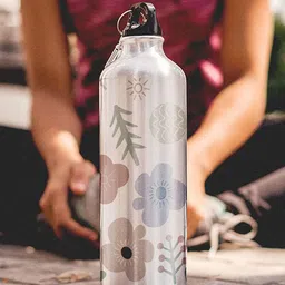 macmerise Silver-Toned & Blue Printed Aluminium Water Bottle-image-78