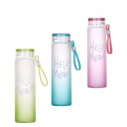 WELOUR Pink & Blue 3 Pieces Glass Printed Water Bottle-image-4
