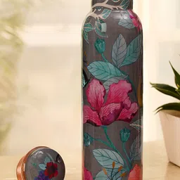 JAYPORE Brown & Green Copper Floral Printed Water Bottle-image-98