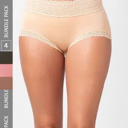 NOIRA Pack Of 4 Assorted Cotton Lace Hipster Briefs-image-91