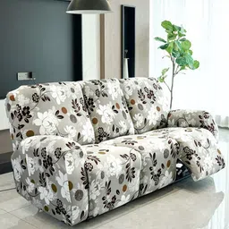HOKIPO Brown & White 3 Seater Printed Stretchable 3-Seater Recliner Sofa Cover With Arms-image-62