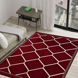ZESTURE Maroon & White Geometric Printed Carpet-15